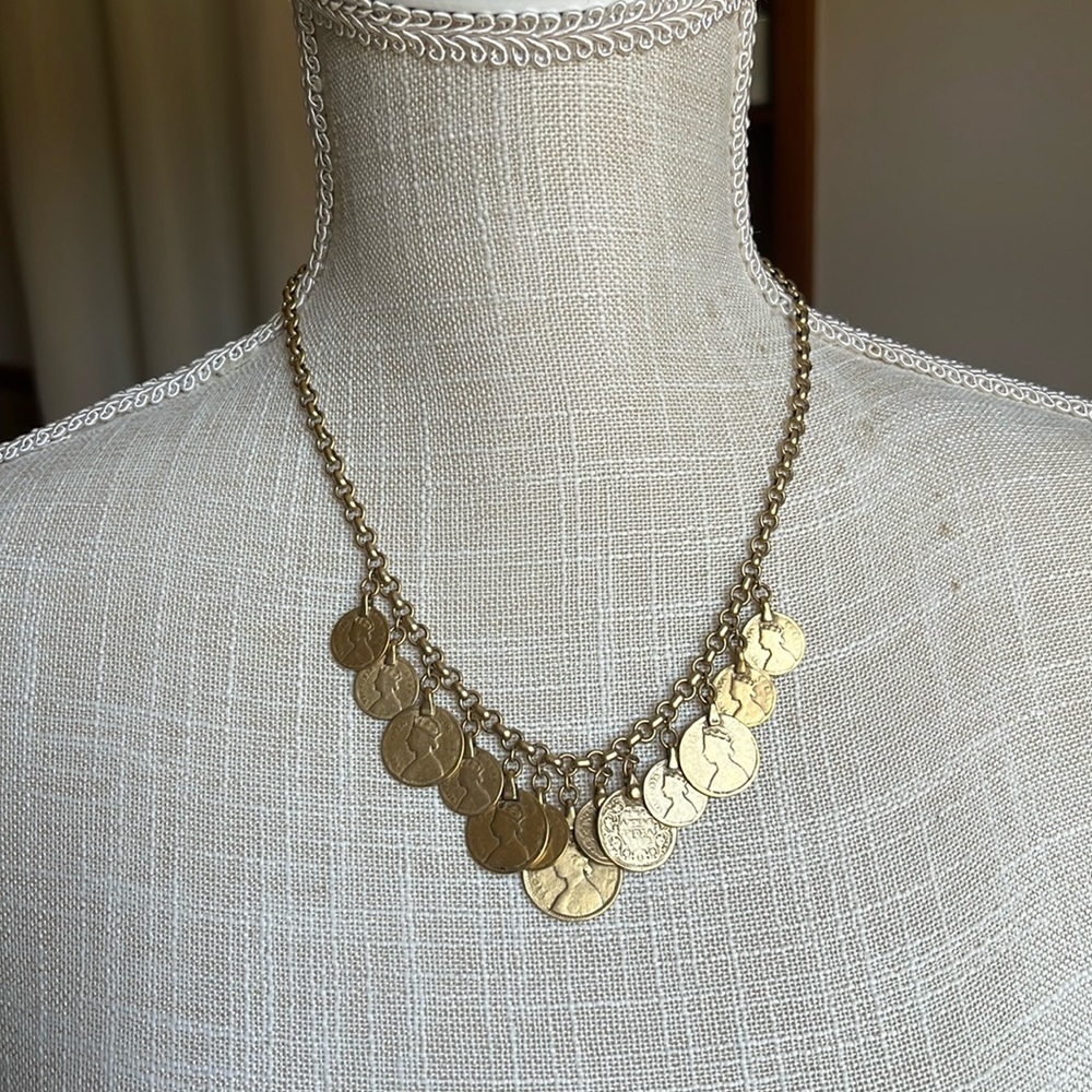 Stella & Dot Rio Coin Gold Tone Necklace Brass